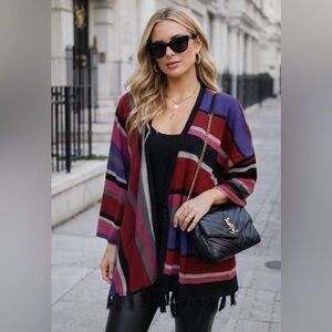 Jones New York Sport Bright Stripe Pink/ Purple, Fringe Bottom Cardigan, size XL